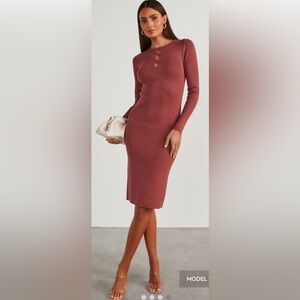 Elegant Rust Long Sleeve Dress